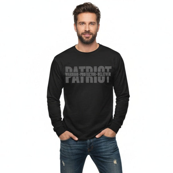 Patriotic Warrior Long Sleeve Tee - Conservative Faith and Freedom Statement Shirt