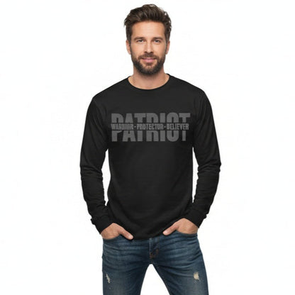Patriotic Warrior Long Sleeve Tee - Conservative Faith and Freedom Statement Shirt